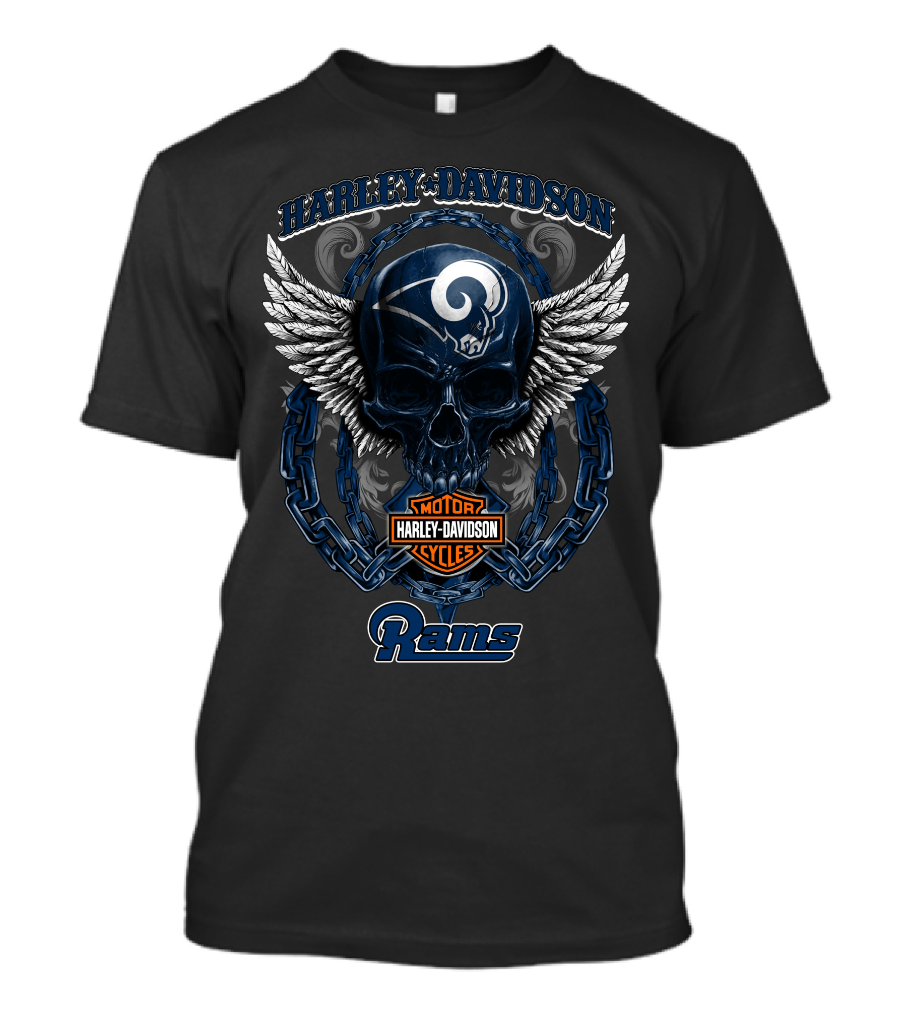Harley Davidson Los Angeles Rams Skull Wings Motorcycles T-Shirt