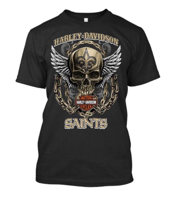 Harley Davidson New Orleans Saints Skull Wings Motor Cycles T-Shirt