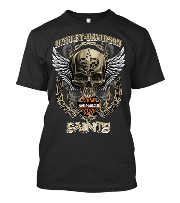 Harley Davidson New Orleans Saints Skull Wings Motor Cycles T-Shirt