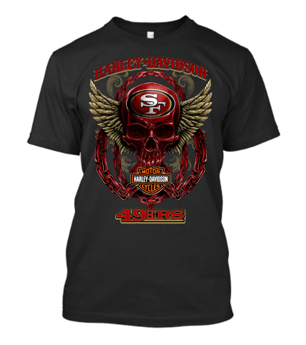 Harley Davidson San Francisco 49ers Skull Wings Chains T-Shirt