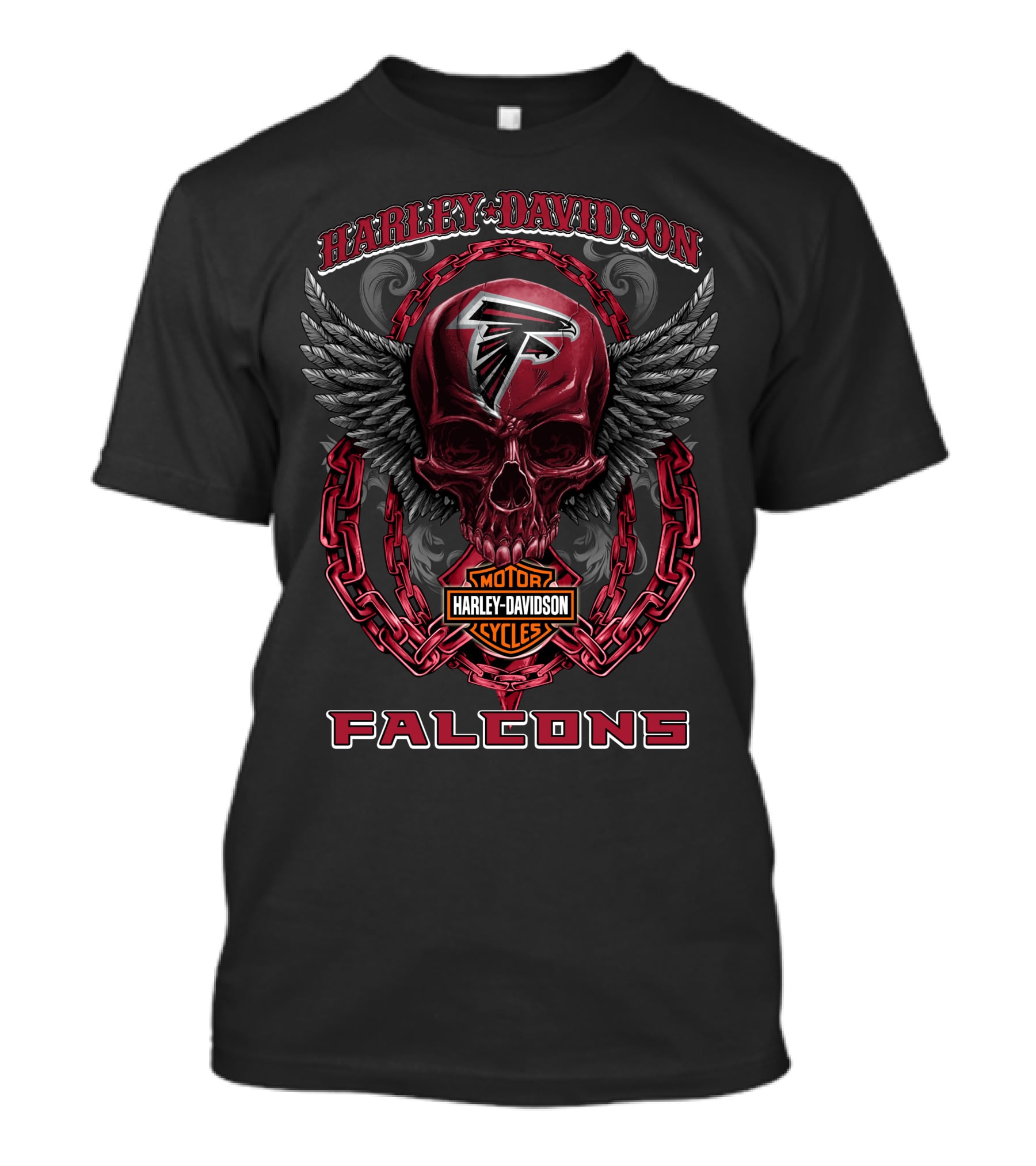 Harley Davidson Atlanta Falcons Skull Wings Chains T-Shirt