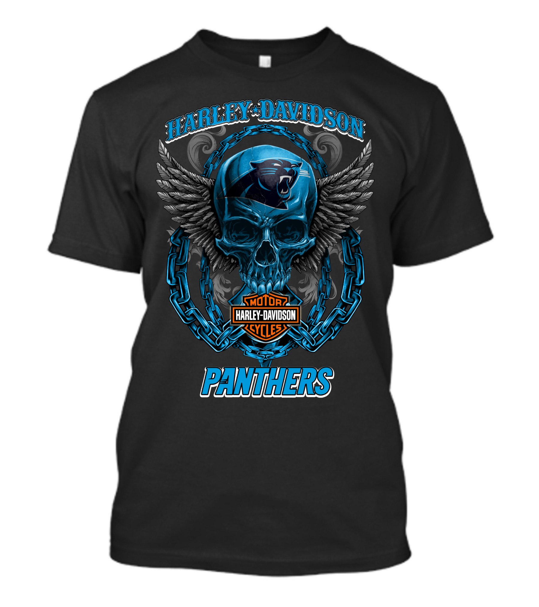 Harley Davidson Carolina Panthers Motorcycles Skull And Wings T-Shirt