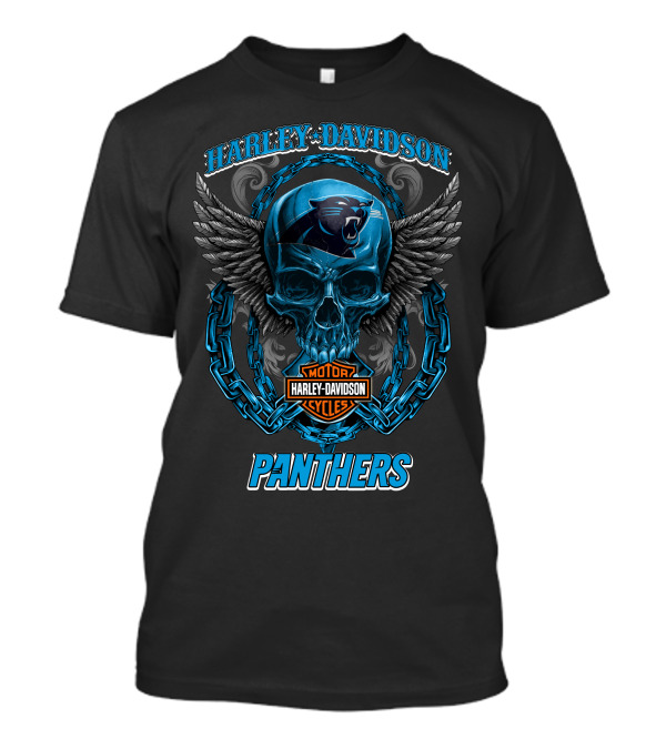 Harley Davidson Carolina Panthers Motorcycles Skull And Wings T-Shirt