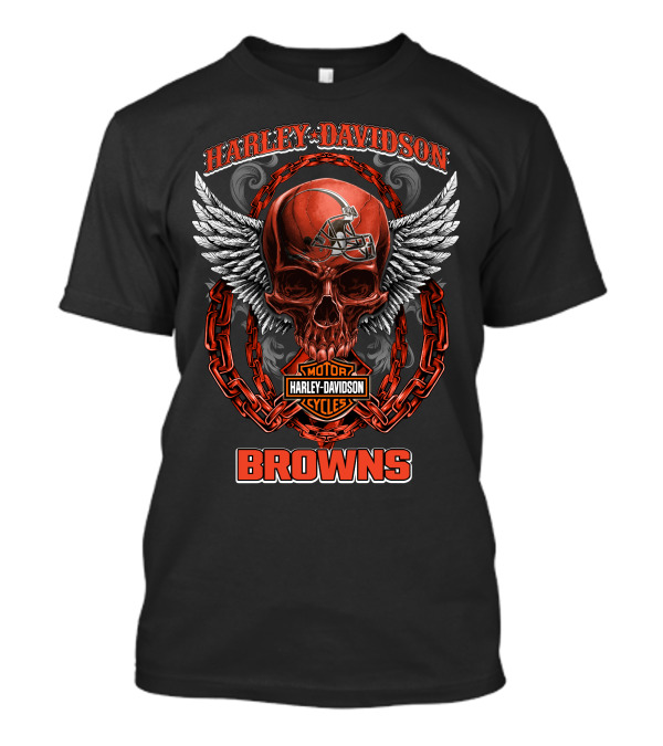 Harley Davidson Motorcycles Cleveland Browns Winged Skull T-Shirt