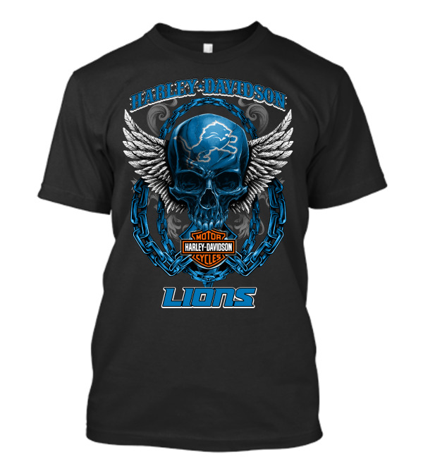 Harley Davidson Motor Cycles Detroit Lions Skull And Wings T-Shirt
