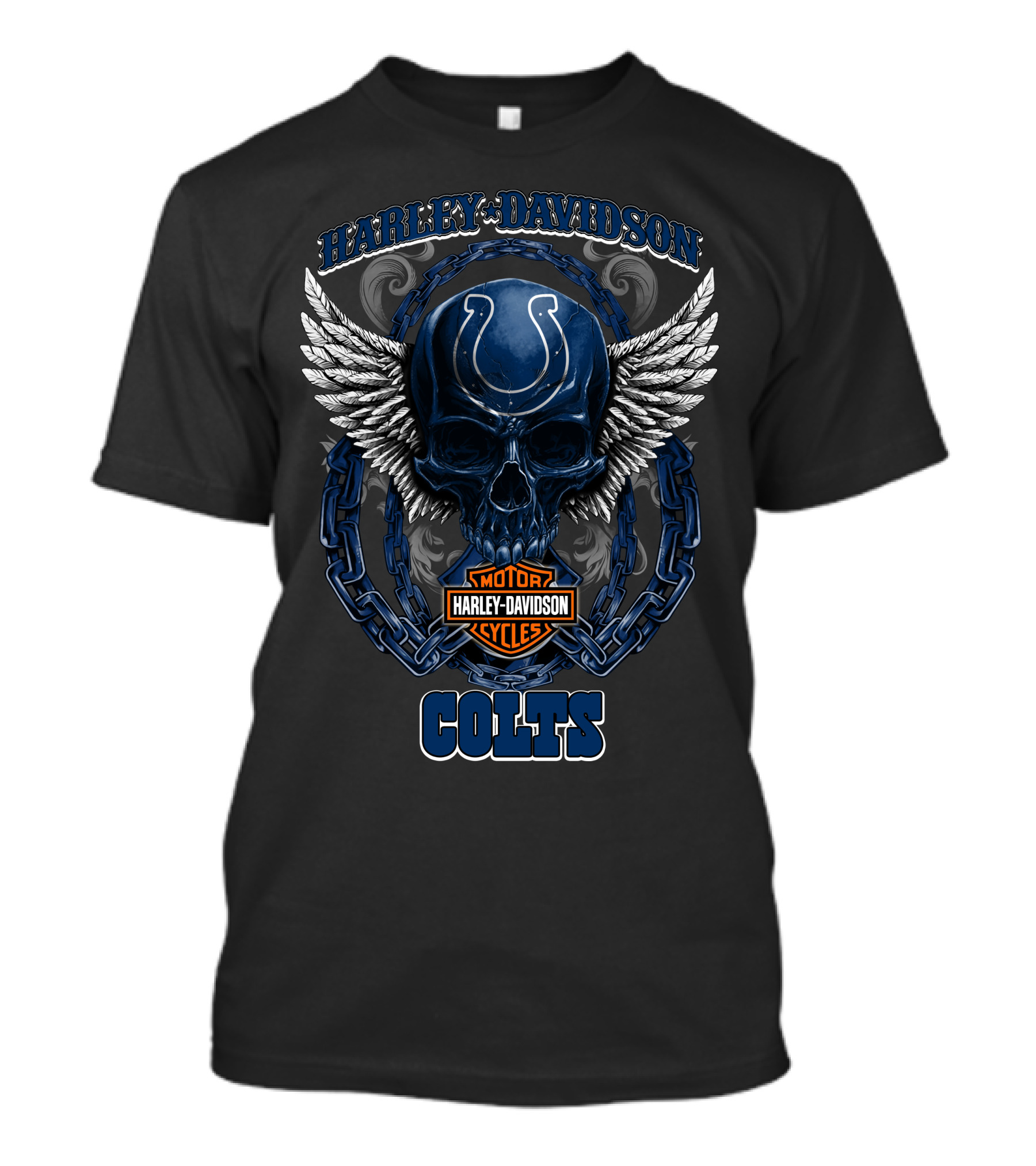 Harley Davidson Motor Cycles Indianapolis Colts Skull With Wings T-Shirt