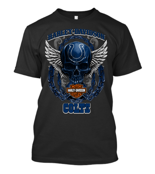 Harley Davidson Motor Cycles Indianapolis Colts Skull With Wings T-Shirt