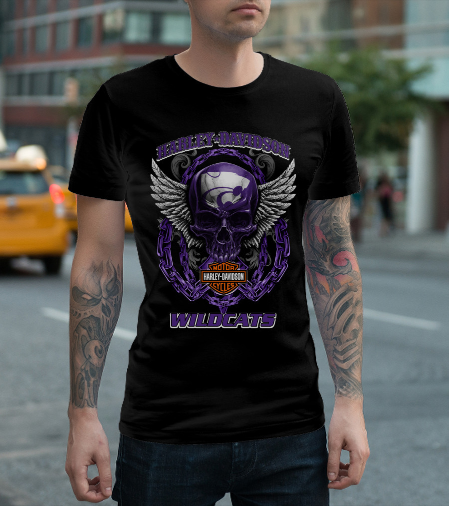 Harley Davidson Wildcats Kansas State Motorcycle Skull T-Shirt