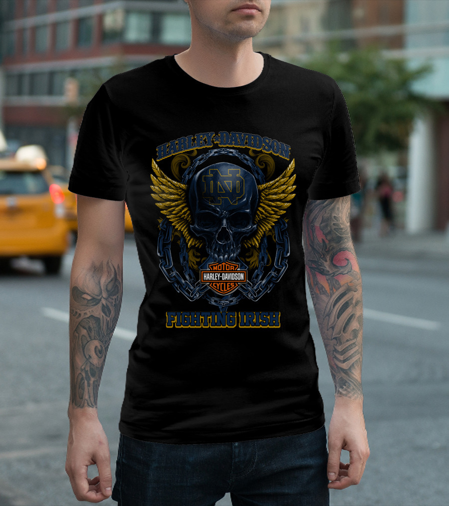 Harley Davidson Notre Dame Fighting Irish Skull Wings T-Shirt