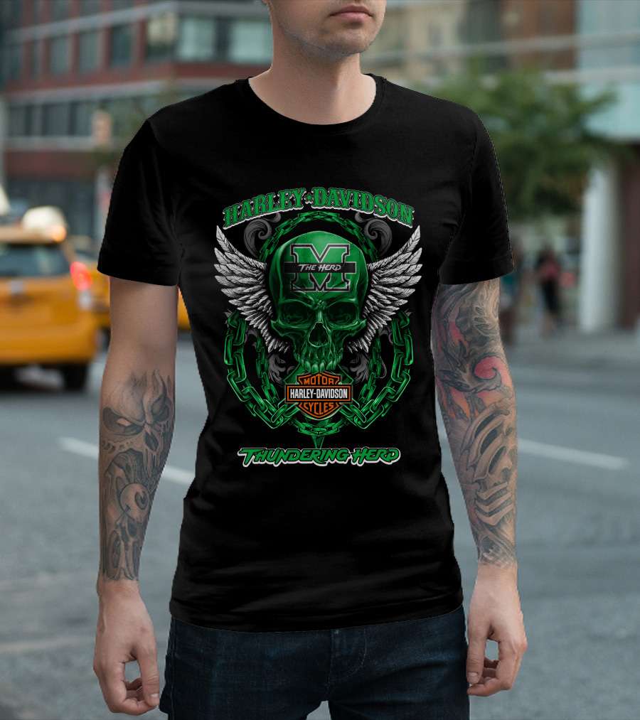 Harley Davidson Marshall Thundering Herd The Herd Skull Wings Motor Cycles T-Shirt
