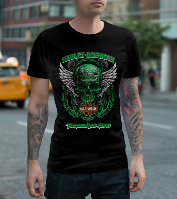 Harley Davidson Marshall Thundering Herd The Herd Skull Wings Motor Cycles T-Shirt