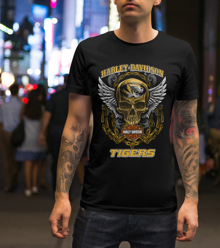 Harley Davidson Missouri Tigers Skull And Chains T-Shirt
