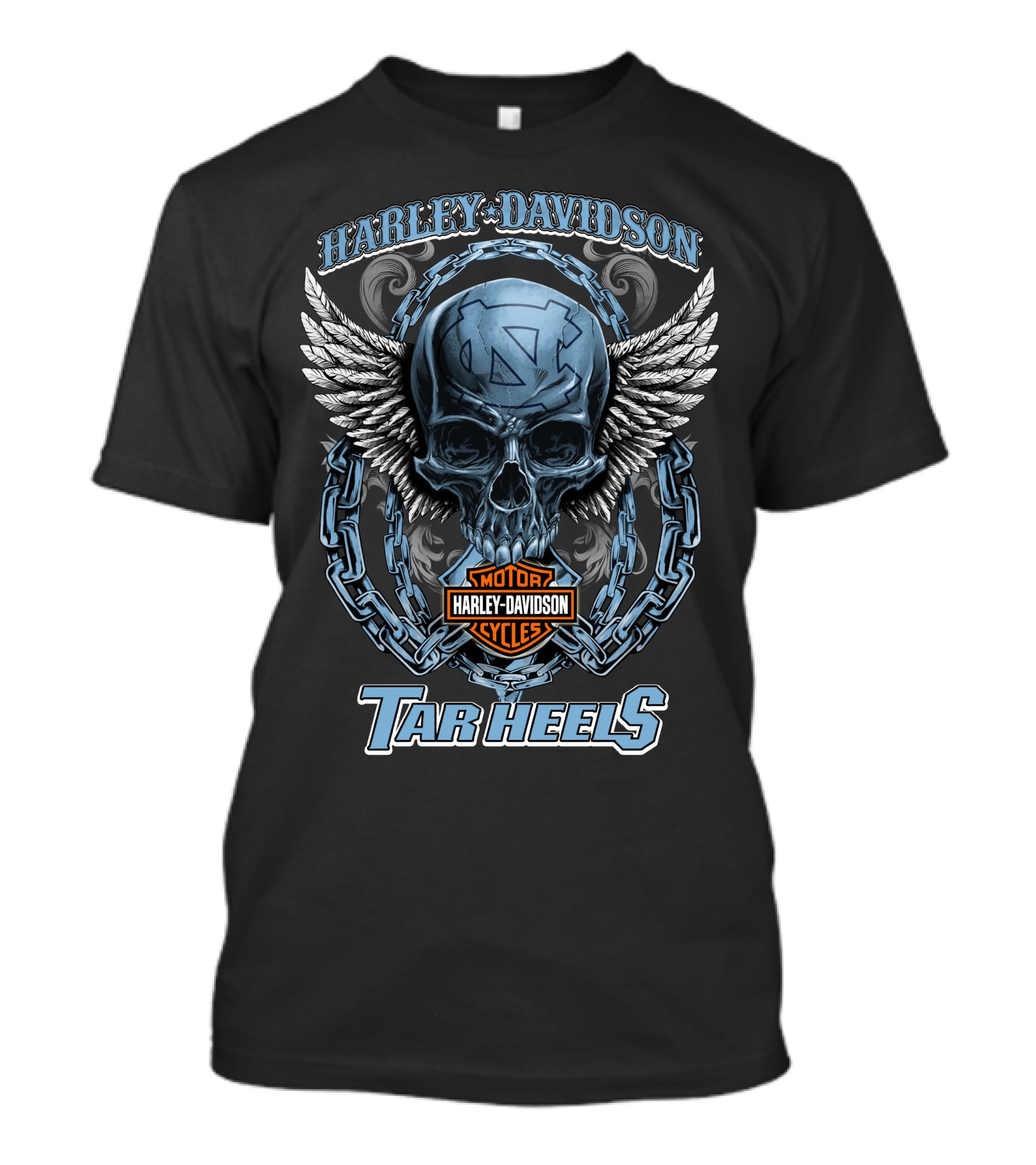 Harley Davidson North Carolina Tar Heels Motor Cycles Skull Wings T-Shirt