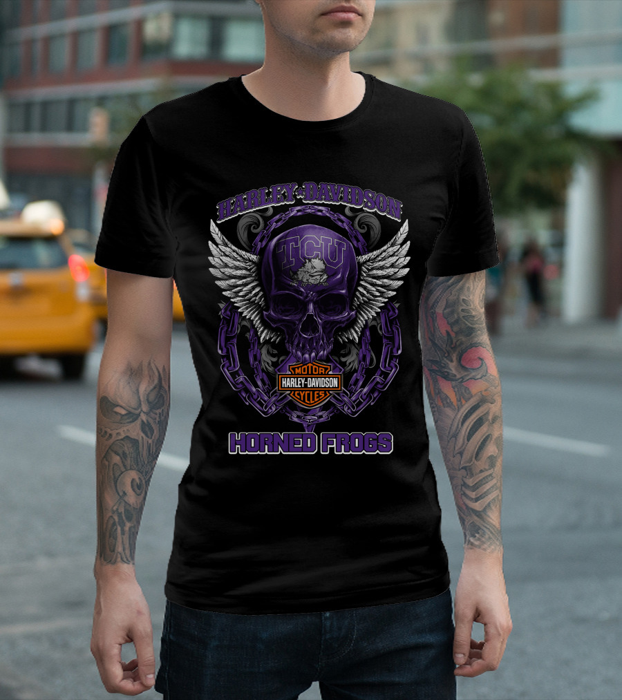 Harley Davidson Tcu Horned Frogs Skull And Wings T-Shirt