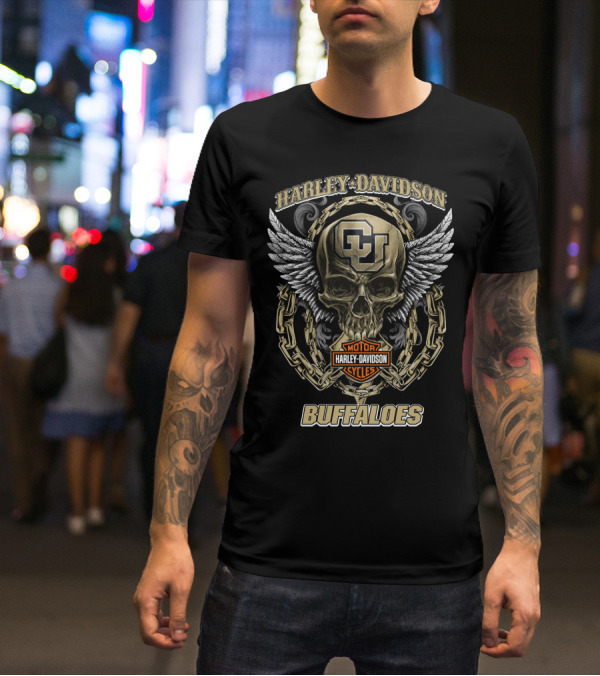 Harley Davidson Colorado Buffaloes Cu Skull Wing Chain T-Shirt