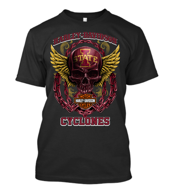 Harley Davidson Iowa State Cyclones Motor Cycles Skull Wings T-Shirt