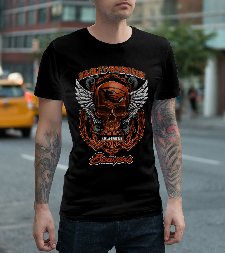 Harley Davidson Oregon State Beavers Skull And Chains T-Shirt