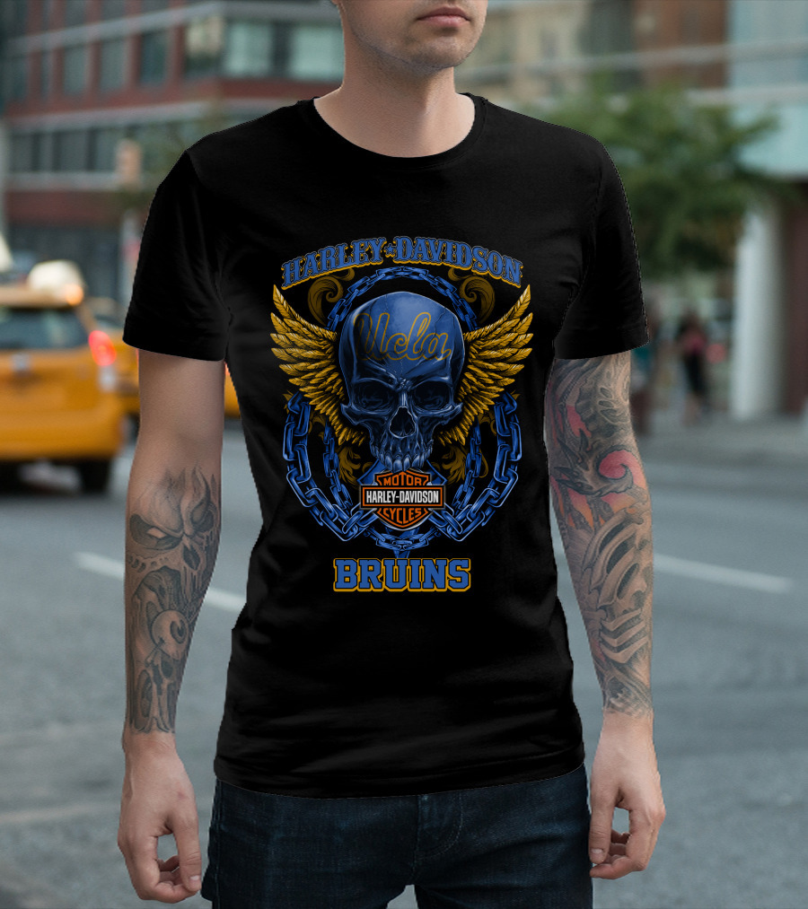 Harley Davidson Motorcycles Ucla Bruins Skull Wings Chains T-Shirt