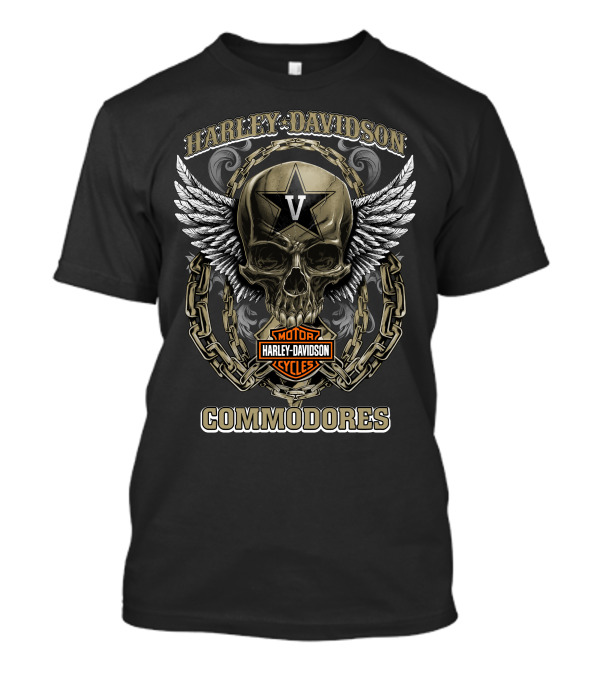 Harley Davidson Motor Cycles Vanderbilt Commodores Skull Wings Chain T-Shirt
