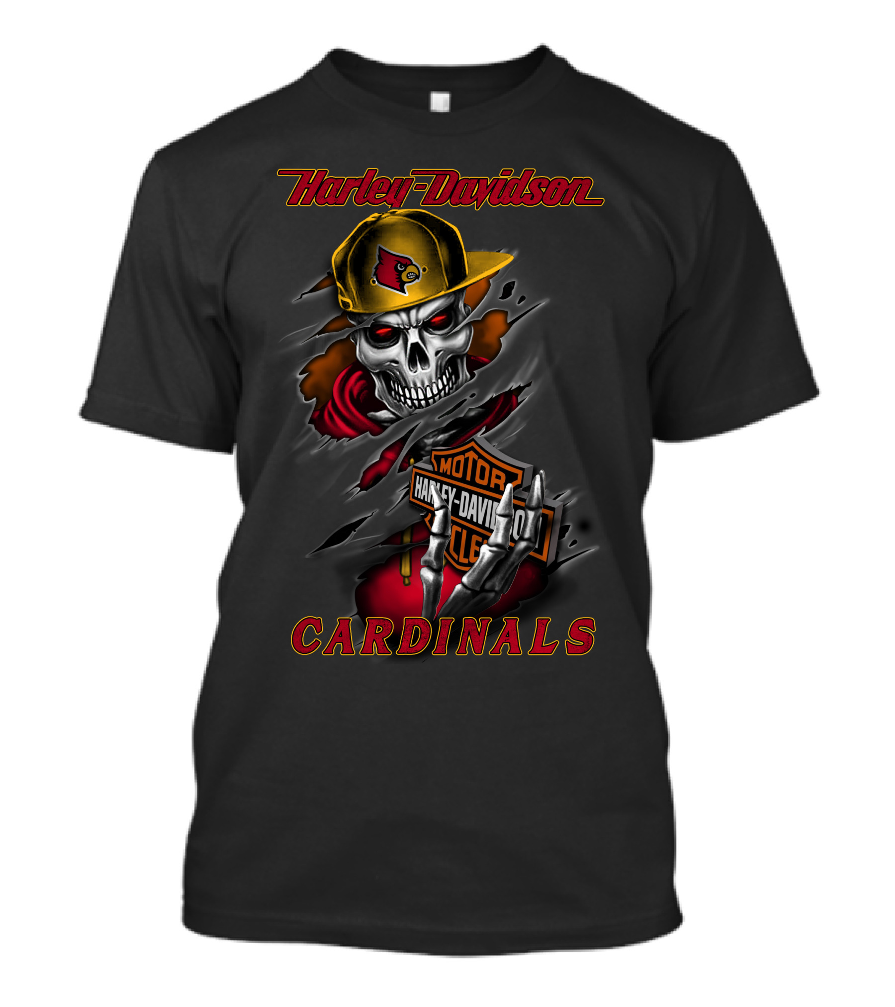 Harley Davidson Louisville Cardinals Skeleton In Cap T-Shirt