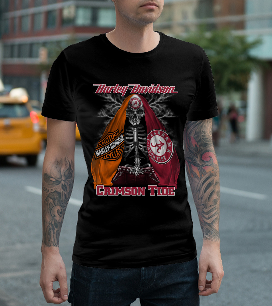 Harley Davidson Alabama Crimson Tide Motorcycles Skeleton T-Shirt