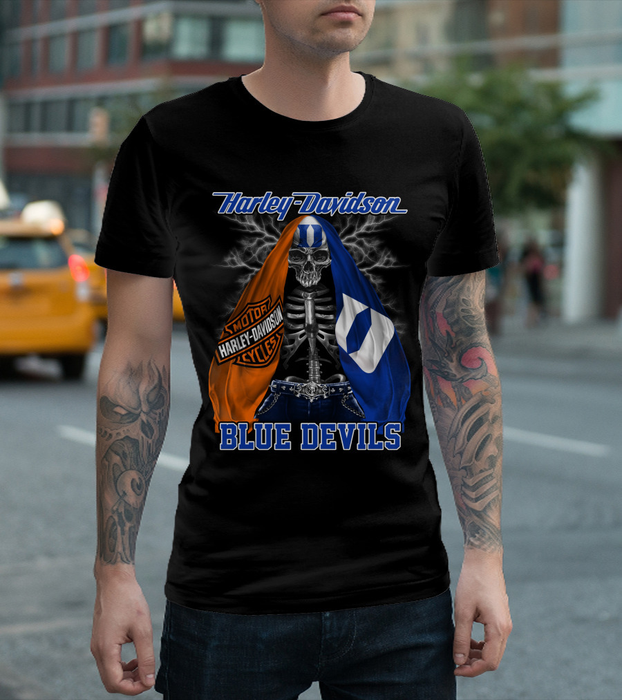 Harley Davidson Blue Devils Skeleton With Motor Cycles And Iconic Scarf T-Shirt
