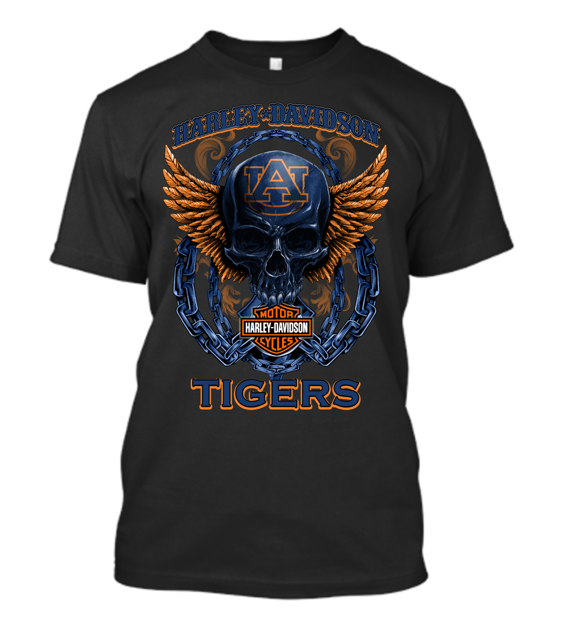 Harley Davidson Auburn Tigers Skull Wings Motor Cycles T-Shirt