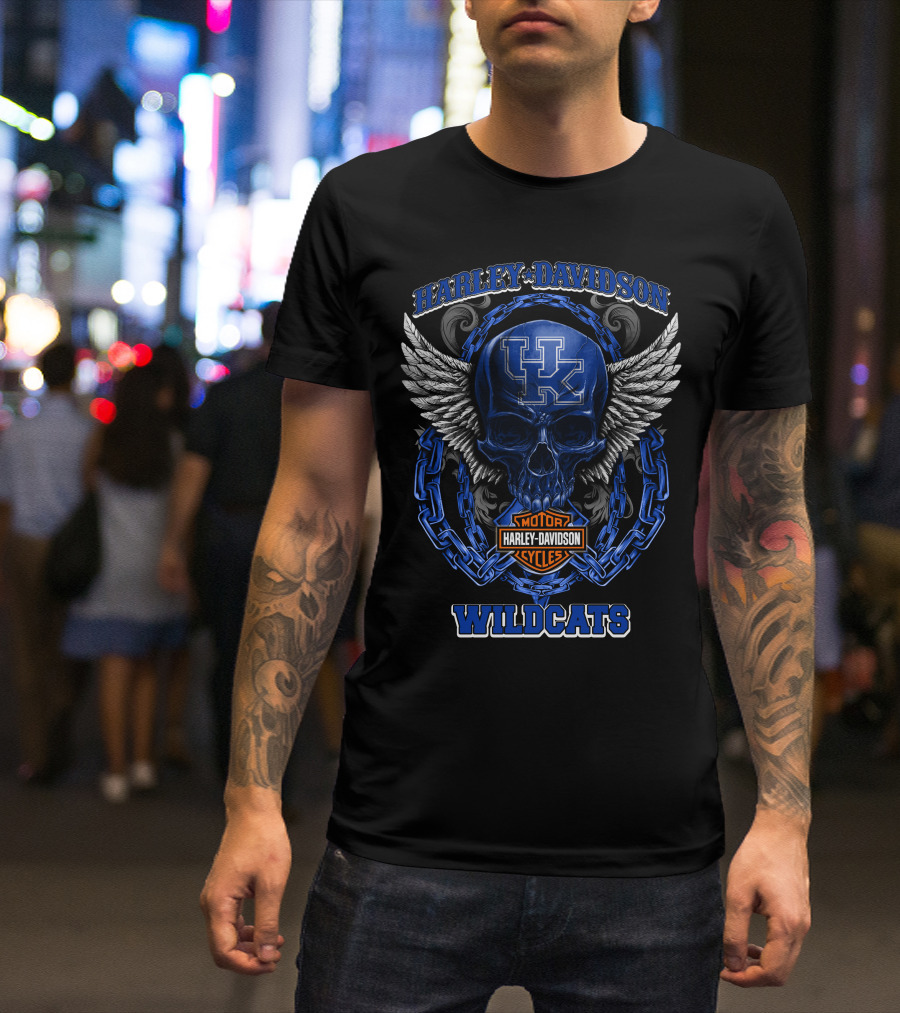 Harley Davidson Kentucky Wildcats Skull Winged Motor Cycles T-Shirt