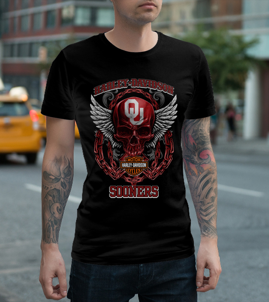 Harley Davidson Oklahoma Sooners Skull And Chains T-Shirt