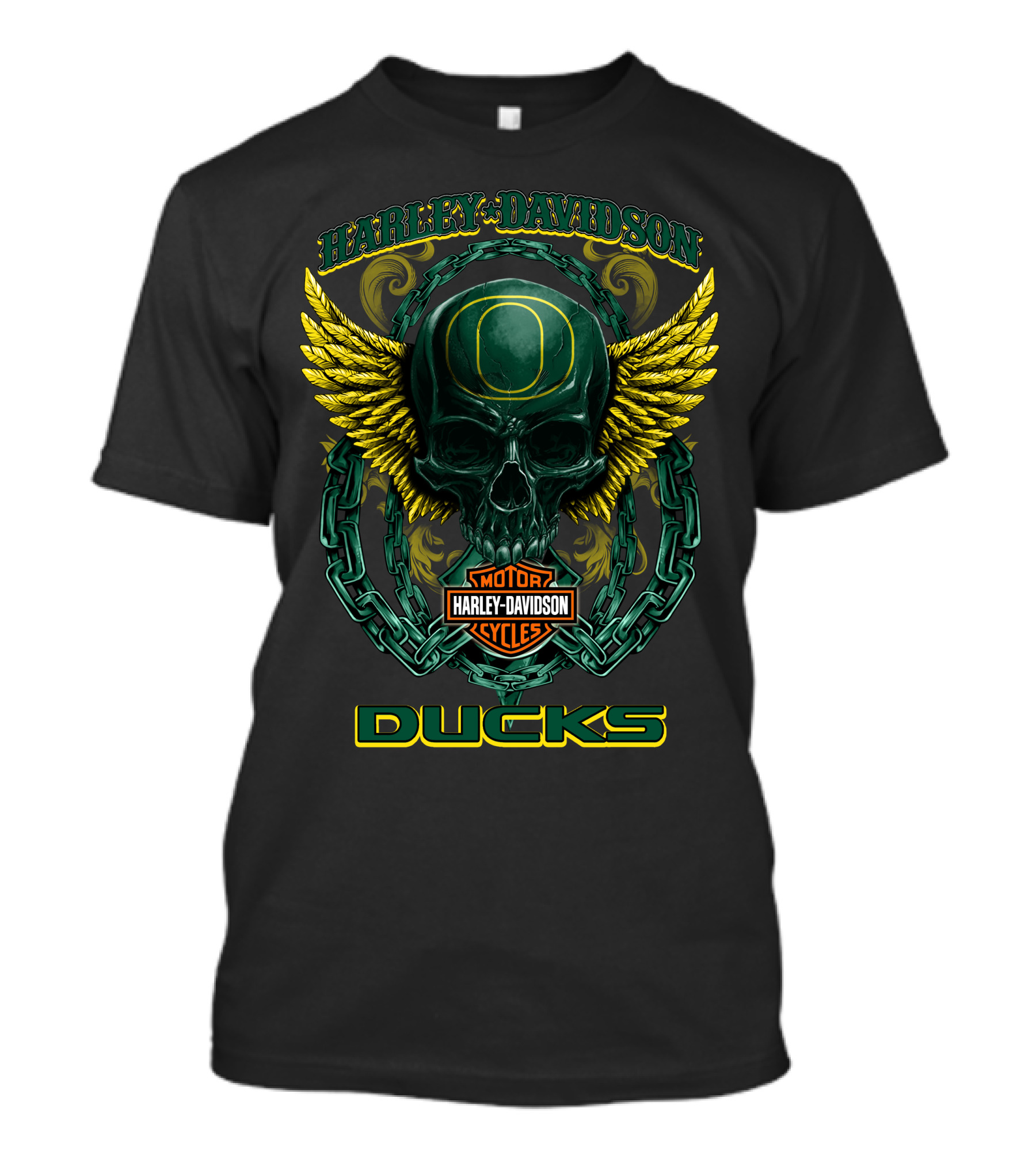 Harley Davidson Oregon Ducks Motorcycles Skull With Wings T-Shirt
