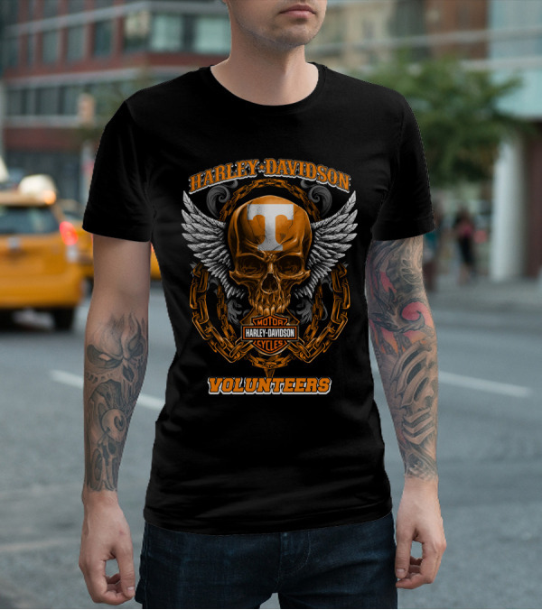 Harley Davidson Tennessee Volunteers Motorcycles Skull Wings Chains T-Shirt