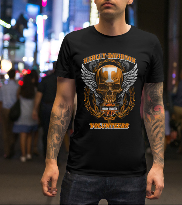 Harley Davidson Tennessee Volunteers Motorcycles Skull Wings Chains T-Shirt