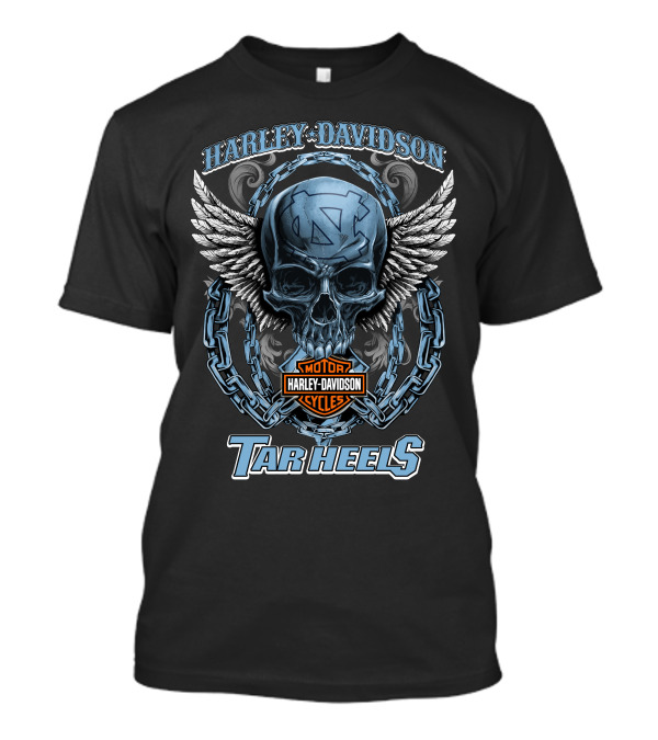 Harley Davidson Motorcycles North Carolina Tar Heels Skull And Wings T-Shirt