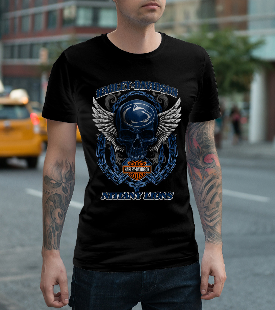 Harley Davidson Penn State Nittany Lions Motor Cycles Skull Wings T-Shirt