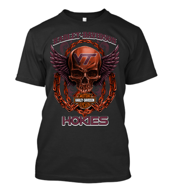 Harley Davidson Vt Motorcycles Hokies Skull Chain Wings T-Shirt