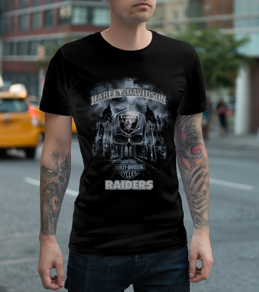 Harley Davidson Las Vegas Raiders Motorcycles Skull T-Shirt
