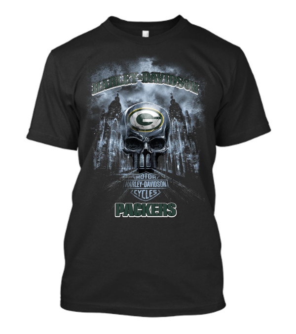 Harley Davidson Green Bay Packers Skull Art T-Shirt