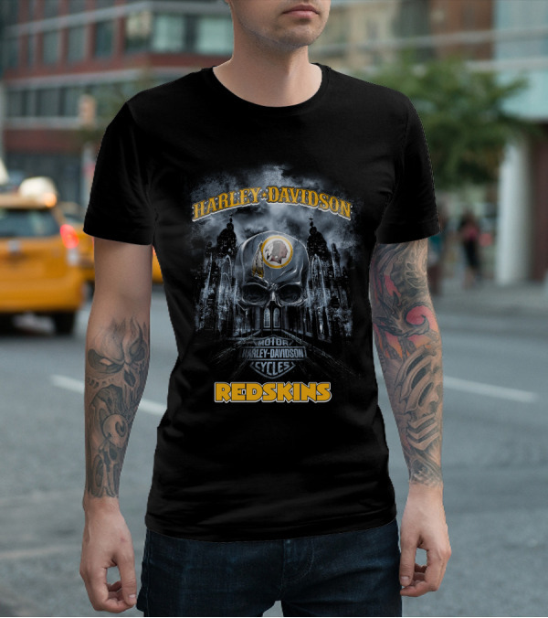 Harley Davidson Motor Cycles Redskins Skull Nfl Washington T-Shirt