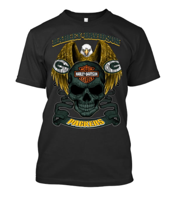 Harley Davidson Green Bay Packers Skull And Eagle T-Shirt