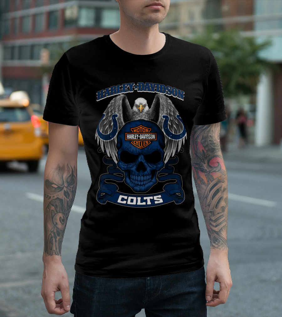 Harley Davidson Colts Skull Eagle Motorcycles Nfl Indianapolis T-Shirt