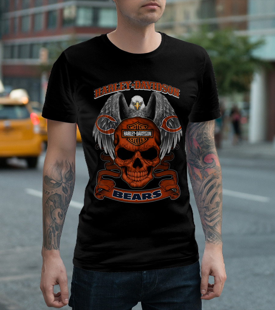Harley Davidson Motor Cycles Eagle Skull Bears T-Shirt