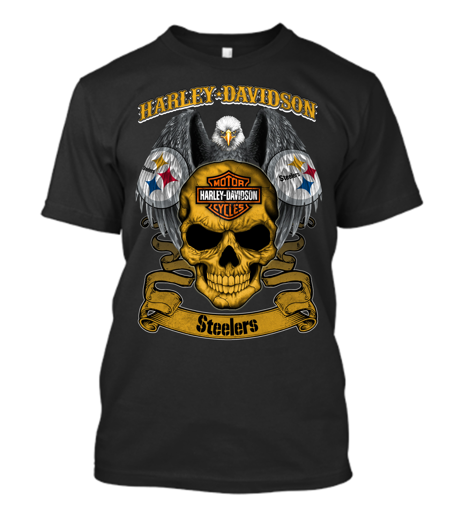 Harley Davidson Motor Cycles Pittsburgh Steelers Eagle Skull T-Shirt