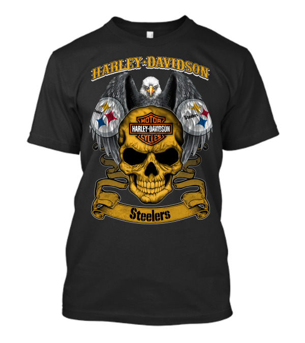 Harley Davidson Motor Cycles Pittsburgh Steelers Eagle Skull T-Shirt