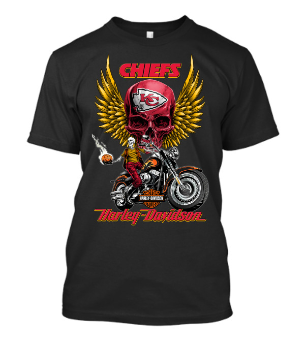 Chiefs Kansas City Harley Davidson Motorcycles Nfl Skulls Wings Rider T-Shirt