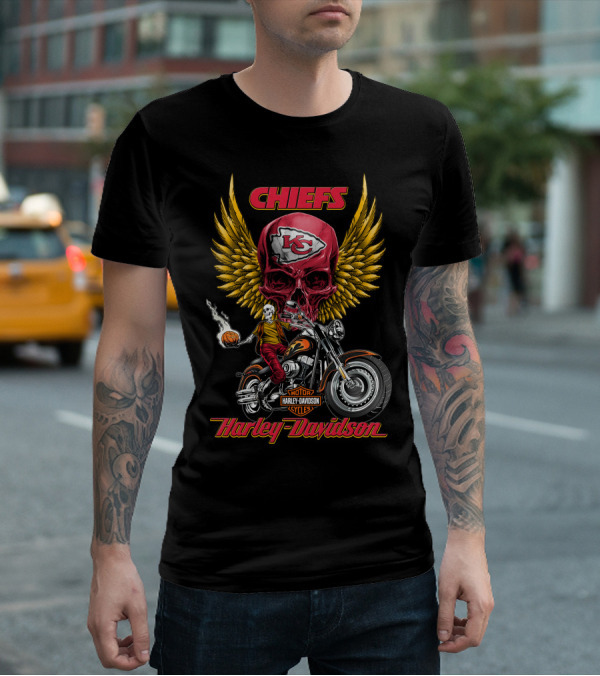 Chiefs Kansas City Harley Davidson Motorcycles Nfl Skulls Wings Rider T-Shirt