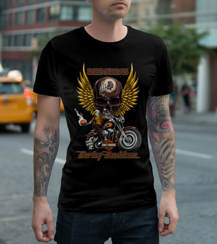 Redskins Harley Davidson Motorcycles Skulls And Wings T-Shirt