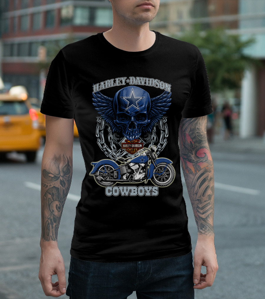 Harley Davidson Cowboys Nfl Dallas Cowboys Motorcycle Skull T-Shirt