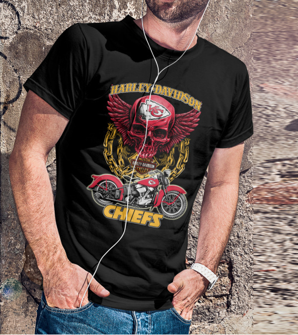 Harley Davidson Motor Cycles Skull Kc Chiefs T-Shirt