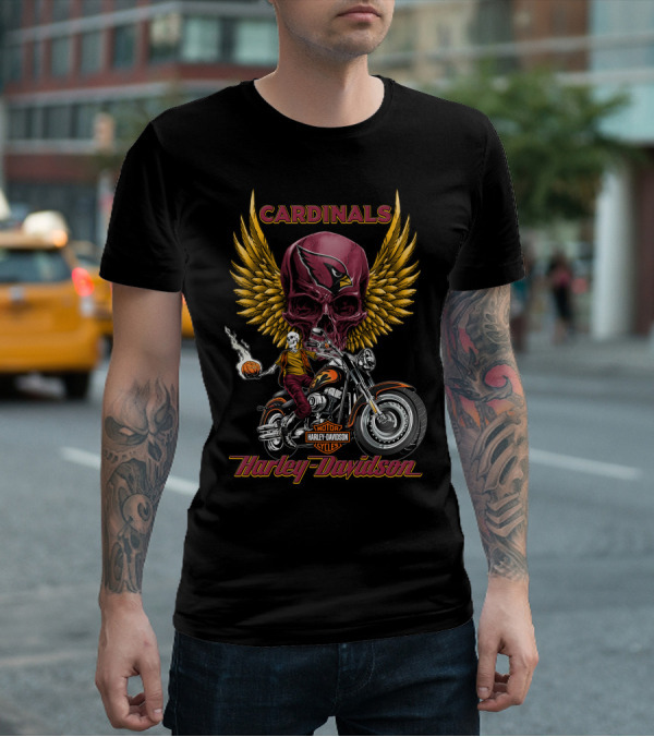 Cardinals Harley Davidson Motorcycles Skully Rider Nfl Arizona T-Shirt