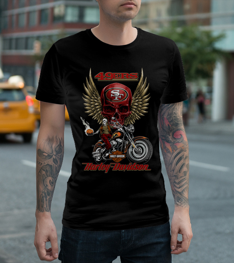 49ers San Francisco Harley Davidson Skull Motorcycle Wings Nfl T-Shirt